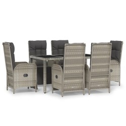 vidaXL Set comedor jardín 7 pzas y cojines ratán sintético gris