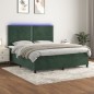 vidaXL Cama box spring colchón y LED terciopelo verde oscuro 180x200cm