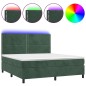 vidaXL Cama box spring colchón y LED terciopelo verde oscuro 180x200cm