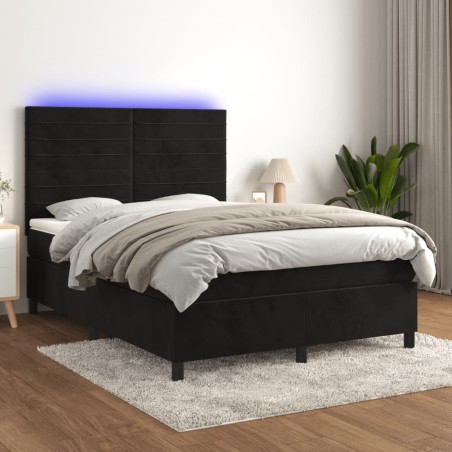 vidaXL Cama box spring colchón y LED terciopelo negro 140x200 cm