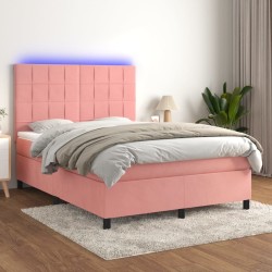 vidaXL Cama box spring colchón y LED terciopelo rosa 140x190 cm