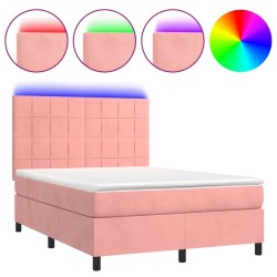 vidaXL Cama box spring colchón y LED terciopelo rosa 140x190 cm