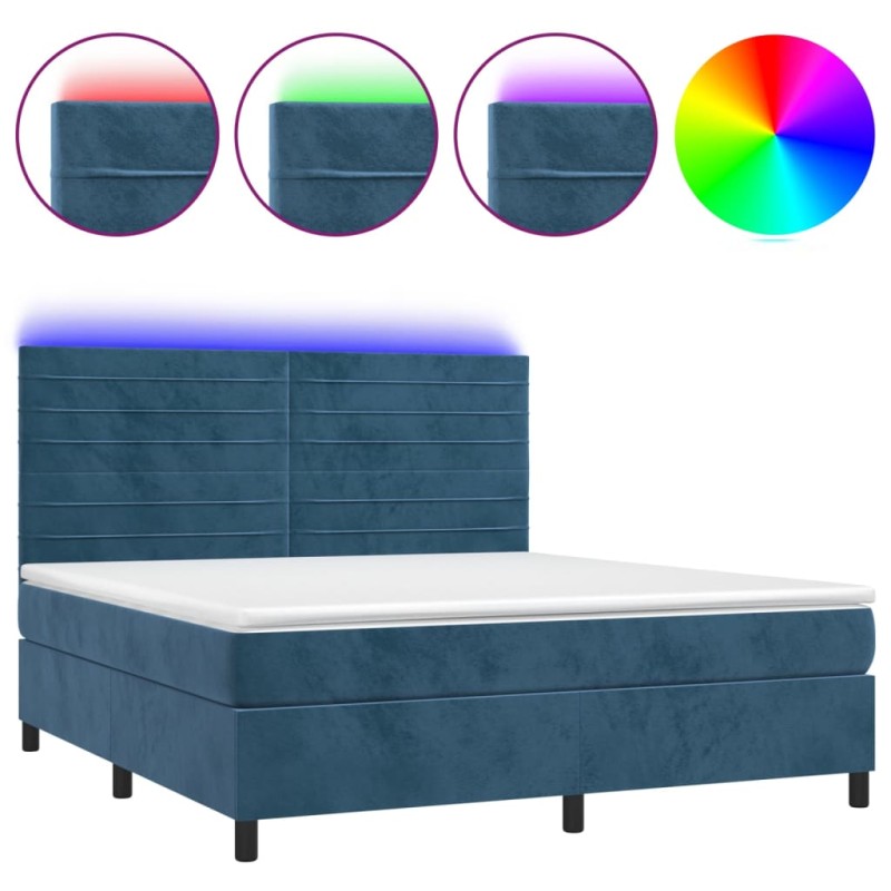 vidaXL Cama box spring colchón y LED terciopelo azul oscuro 180x200 cm vidaXL Cama box spring colchón y LED terciopelo azul oscuro 180x200 cm
