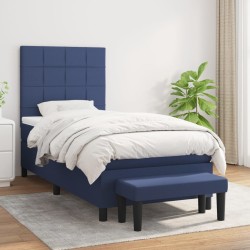 vidaXL Cama box spring con colchón tela azul 100x200 cm