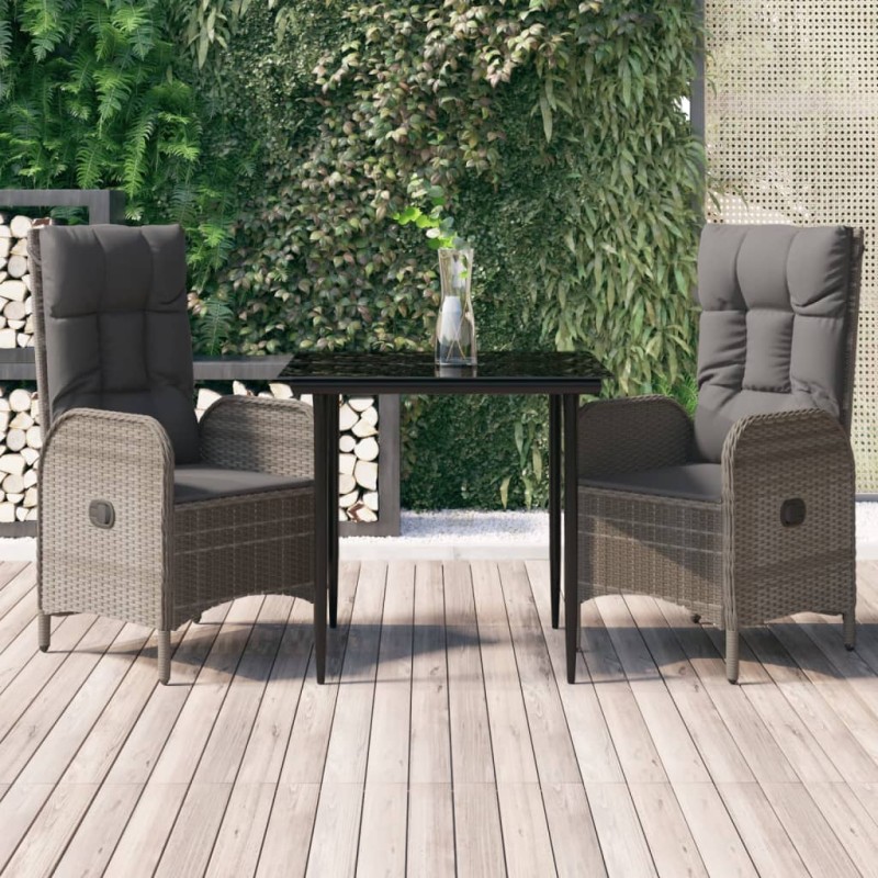 vidaXL Set comedor jardín 3 pzas y cojines ratán sintético negro gris vidaXL Set comedor jardín 3 pzas y cojines ratán sintético negro gris