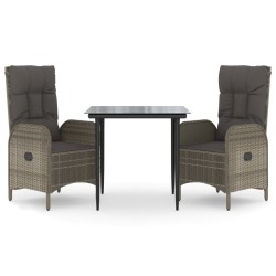 vidaXL Set comedor jardín 3 pzas y cojines ratán sintético negro gris