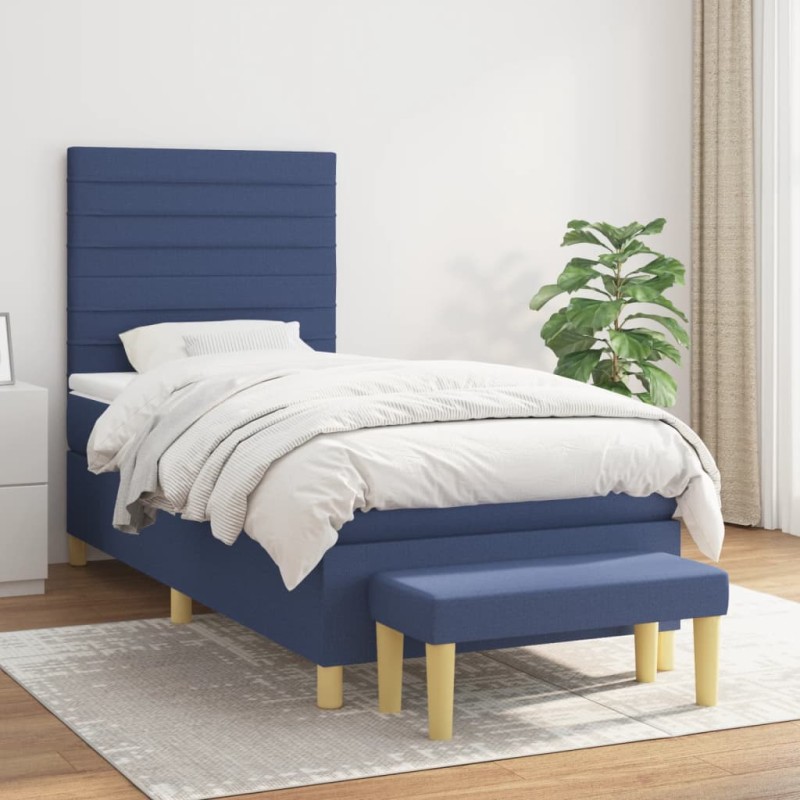vidaXL Cama box spring con colchón tela azul 90x200 cm