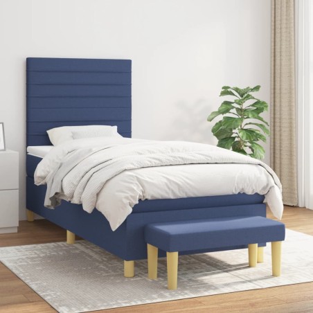 vidaXL Cama box spring con colchón tela azul 90x200 cm