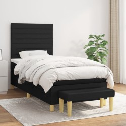 vidaXL Cama box spring con colchón tela negro 90x200 cm