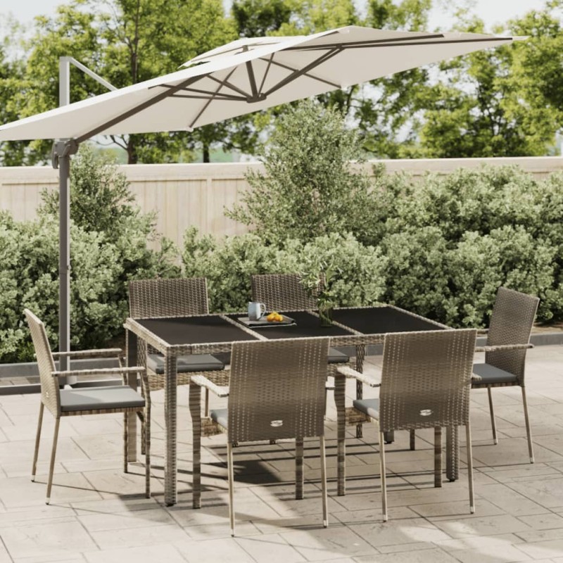 vidaXL Set comedor jardín 7 pzas y cojines ratán sintético gris vidaXL Set comedor jardín 7 pzas y cojines ratán sintético gris