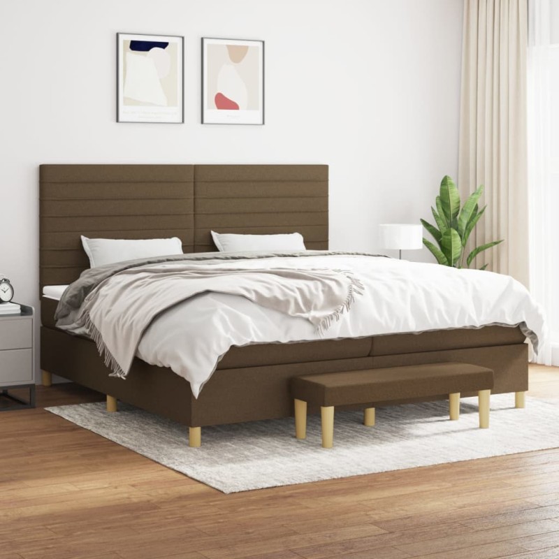 vidaXL Cama box spring con colchón tela marrón oscuro 200x200 cm vidaXL Cama box spring con colchón tela marrón oscuro 200x200 cm