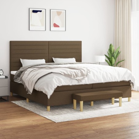 vidaXL Cama box spring con colchón tela marrón oscuro 200x200 cm