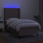 vidaXL Cama box spring colchón y luces LED tela gris taupe 90x190 cm