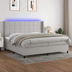 vidaXL Cama box spring con colchón tela y LED gris claro 200x200 cm 