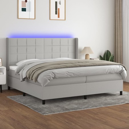 vidaXL Cama box spring con colchón tela y LED gris claro 200x200 cm 