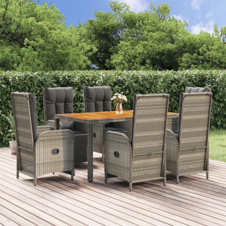 vidaXL Set comedor jardín 7 pzas y cojines ratán sintético gris