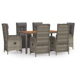 vidaXL Set comedor jardín 7 pzas y cojines ratán sintético gris