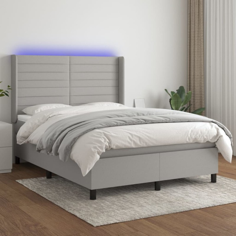 vidaXL Cama box spring colchón y luces LED tela gris claro 140x200 cm vidaXL Cama box spring colchón y luces LED tela gris claro 140x200 cm