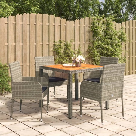 vidaXL Set comedor de jardín 5 piezas con cojines ratán sintético gris