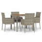 vidaXL Set comedor de jardín 5 piezas con cojines ratán sintético gris vidaXL Set comedor de jardín 5 piezas con cojines ratán sintético gris