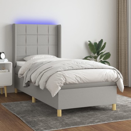 vidaXL Cama box spring colchón y luces LED tela gris claro 100x200 cm
