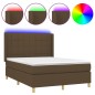 vidaXL Cama box spring colchón luces LED tela marrón oscuro 140x190 cm vidaXL Cama box spring colchón luces LED tela marrón oscuro 140x190 cm