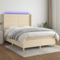 vidaXL Cama box spring colchón y luces LED tela crema 140x190 cm