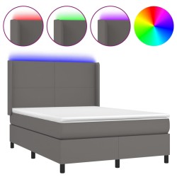 vidaXL Cama box spring colchón y LED cuero sintético gris 140x190 cm