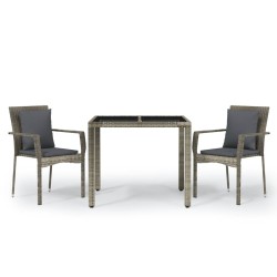 vidaXL Set comedor de jardín 3 piezas con cojines ratán sintético gris
