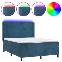 vidaXL Cama box spring colchón y LED terciopelo azul oscuro 140x190 cm