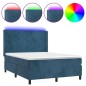 vidaXL Cama box spring colchón y LED terciopelo azul oscuro 140x190 cm vidaXL Cama box spring colchón y LED terciopelo azul oscuro 140x190 cm