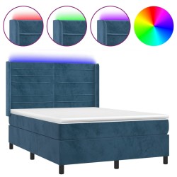 vidaXL Cama box spring colchón y LED terciopelo azul oscuro 140x190 cm