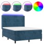 vidaXL Cama box spring colchón y LED terciopelo azul oscuro 140x190 cm vidaXL Cama box spring colchón y LED terciopelo azul oscuro 140x190 cm
