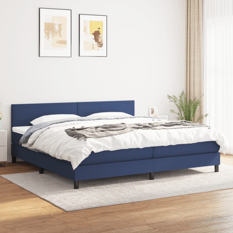 vidaXL Cama box spring con colchón tela azul 200x200 cm vidaXL Cama box spring con colchón tela azul 200x200 cm