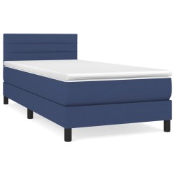 vidaXL Cama box spring con colchón tela azul 90x200 cm