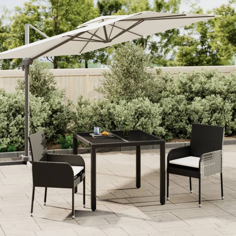 vidaXL Set comedor de jardín 3 pzas con cojines ratán sintético negro vidaXL Set comedor de jardín 3 pzas con cojines ratán sintético negro
