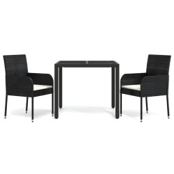 vidaXL Set comedor de jardín 3 pzas con cojines ratán sintético negro