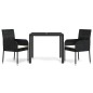 vidaXL Set comedor de jardín 3 pzas con cojines ratán sintético negro vidaXL Set comedor de jardín 3 pzas con cojines ratán sintético negro