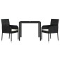 vidaXL Set comedor de jardín 3 pzas con cojines ratán sintético negro vidaXL Set comedor de jardín 3 pzas con cojines ratán sintético negro