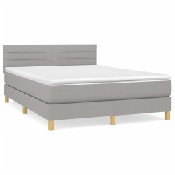 vidaXL Cama box spring con colchón tela gris claro 140x200 cm