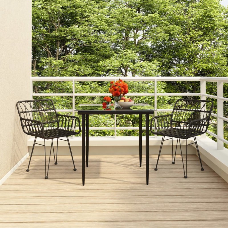 vidaXL Juego de comedor de jardín 3 piezas ratán sintético negro vidaXL Juego de comedor de jardín 3 piezas ratán sintético negro