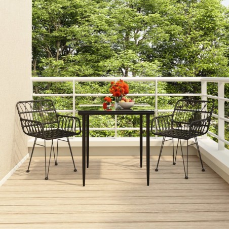 vidaXL Juego de comedor de jardín 3 piezas ratán sintético negro