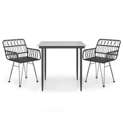 vidaXL Juego de comedor de jardín 3 piezas ratán sintético negro