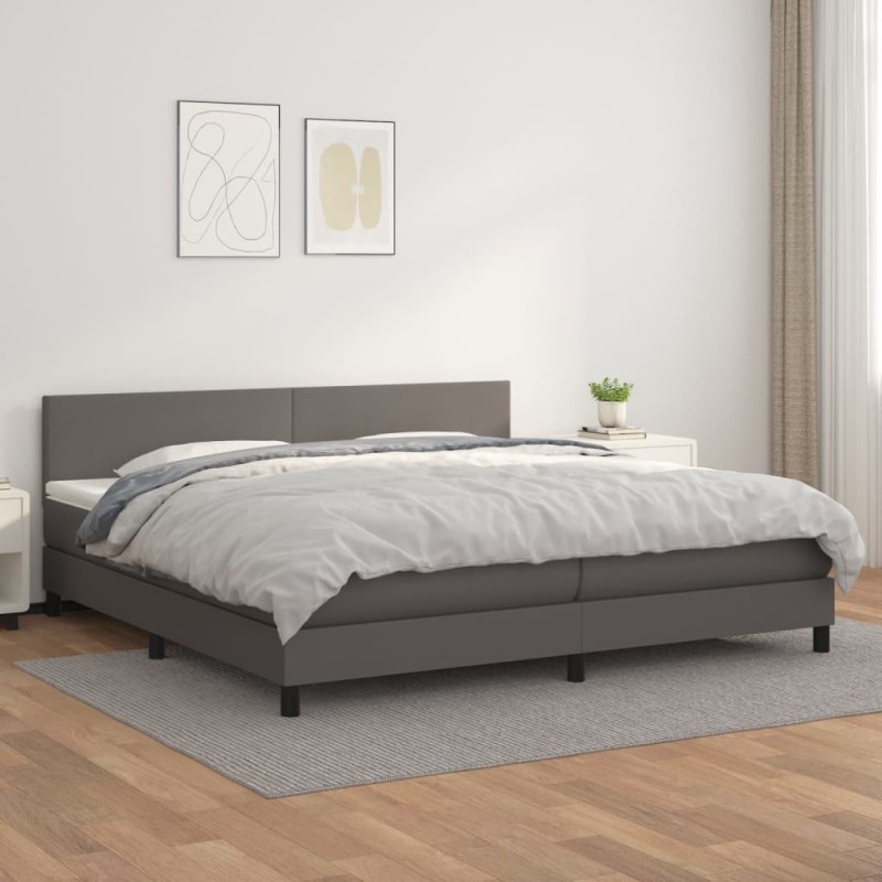 vidaXL Cama box spring con colchón cuero sintético gris 200x200 cm vidaXL Cama box spring con colchón cuero sintético gris 200x200 cm