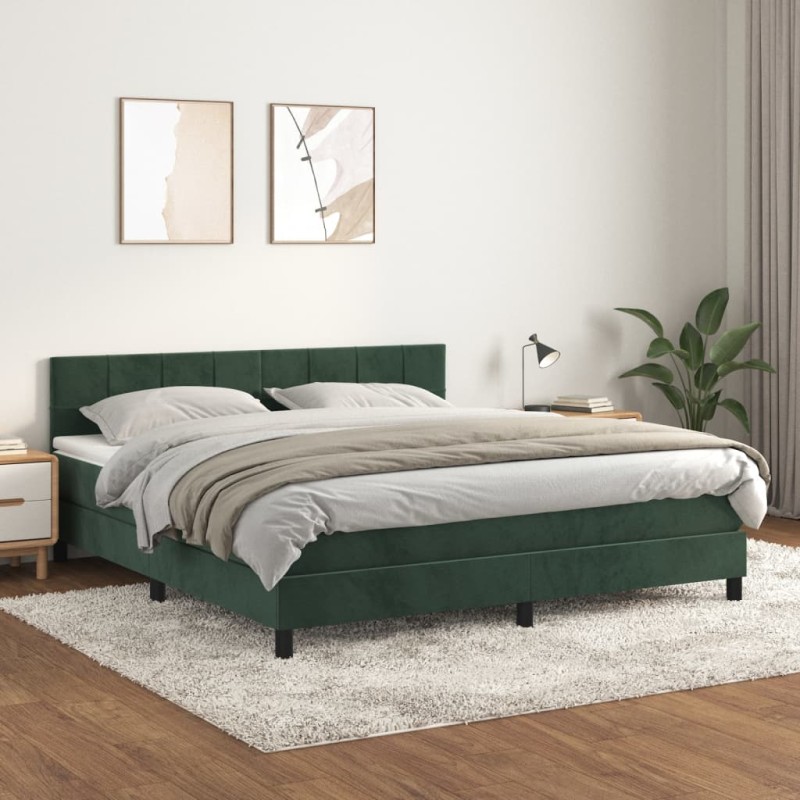 vidaXL Cama box spring con colchón terciopelo verde oscuro 160x200 cm vidaXL Cama box spring con colchón terciopelo verde oscuro 160x200 cm