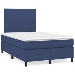 vidaXL Cama box spring con colchón tela azul 120x200 cm