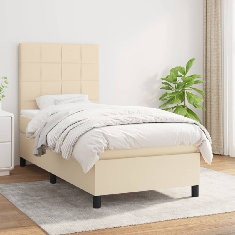 vidaXL Cama box spring con colchón tela color crema 90x190 cm vidaXL Cama box spring con colchón tela color crema 90x190 cm