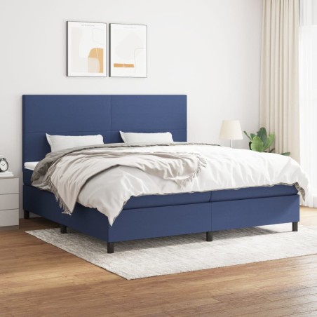 vidaXL Cama box spring con colchón tela azul 200x200 cm