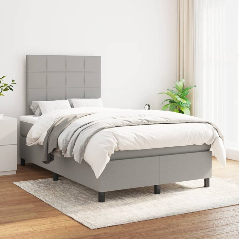 vidaXL Cama box spring con colchón tela gris claro 120x200 cm vidaXL Cama box spring con colchón tela gris claro 120x200 cm
