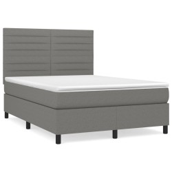 vidaXL Cama box spring con colchón tela gris oscuro 140x190 cm